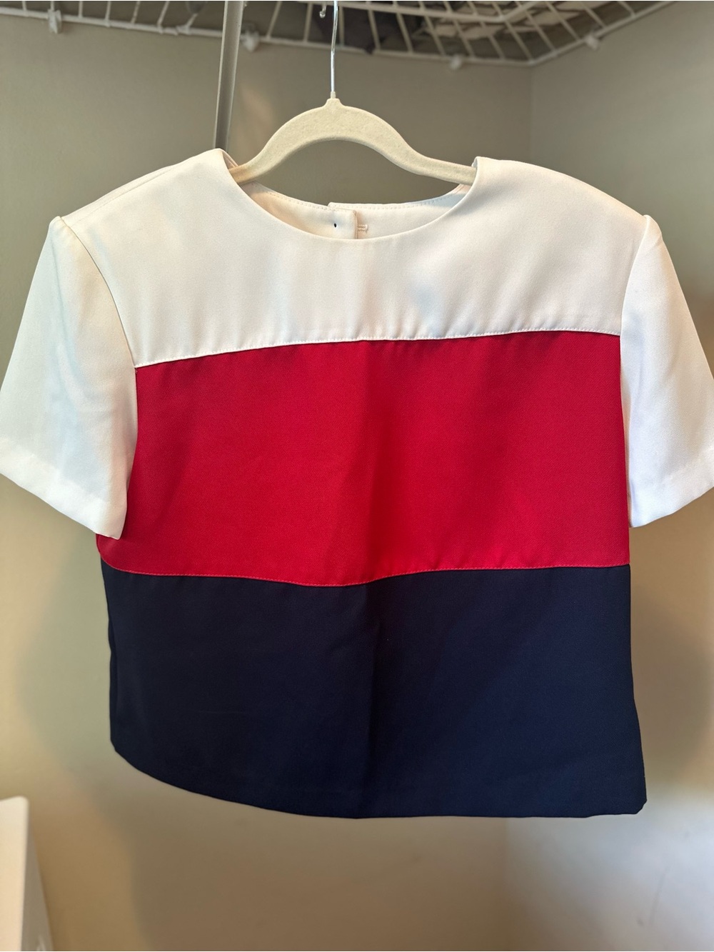 VTG Lindsey Scott Colorblock Red White Blue Blouse 10 Preppy Nautical USA
